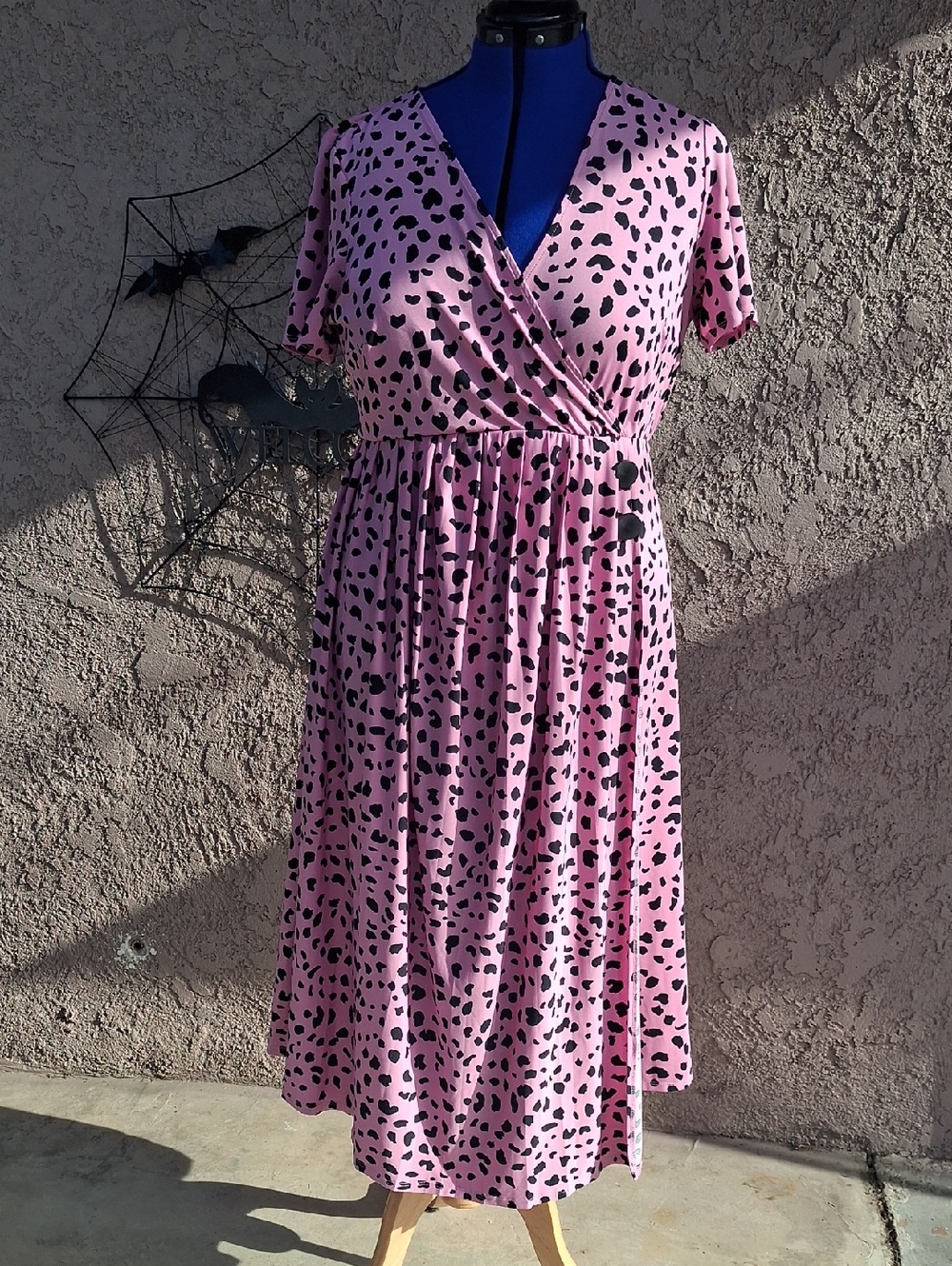 ASOS Pink and Black Animal Print Wrap Midi Dress